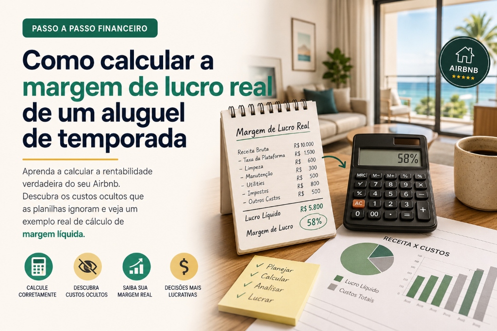 Capa do artigo: Passo a passo financeiro: como calcular a margem de lucro real de um aluguel de temporada